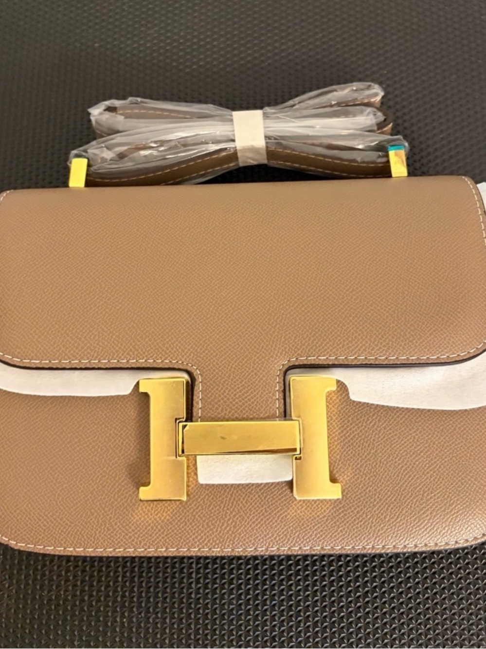 Gold Hardware Real Leather Shoulder/Crossbody Bag With H Closure
